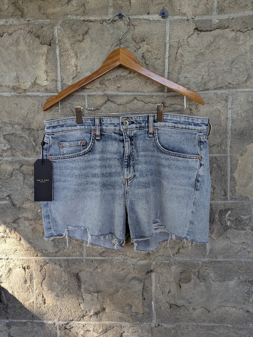 NWT Rag & Bone light blue distressed denim cutoff shorts